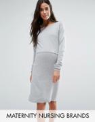 Mama. Licious Nursing Double Layer Knitted Long Sleeve Dress - Gray