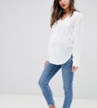 Asos Design Maternity Ridley High Waisted Skinny Jeans In Pretty Mid Stonewash Blue With Under The Bump Waistband