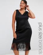 Lovedrobe Plunge Neck Fringe Dress - Black