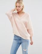 Selected Liva Chunky Sweater With Cropped Sleeves - Pink