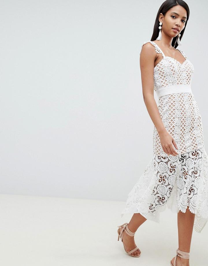 Jarlo All Over Cutwork Lace Midi Dress In Nude - White
