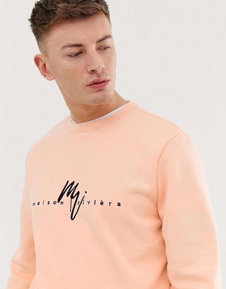 River Island Sweat With Maison Embroidery In Orange - Orange