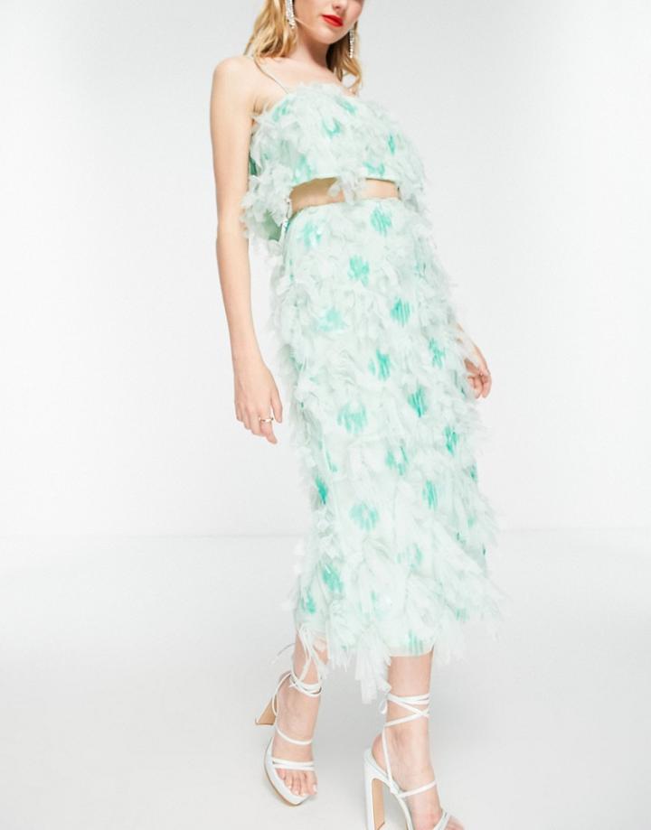Asos Edition Pencil Midi Skirt In Textured Sequin Mesh In Pale Green