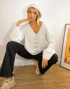 Vila Cable Knit Sweater With V Neck In White