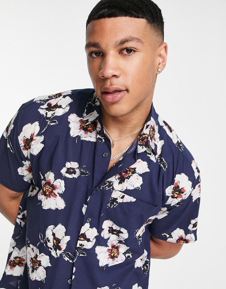 Abercrombie & Fitch Short Sleeve Shirt In Navy Floral Print