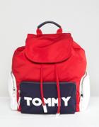 Tommy Hilfiger Logo Color Block Nylon Backpack - Red