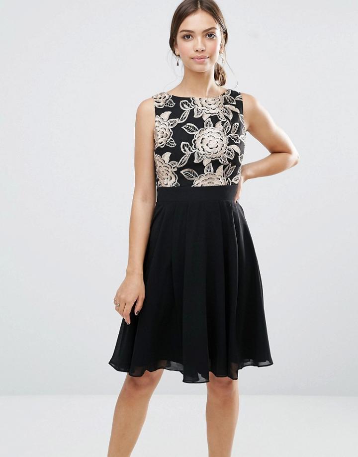 Little Mistress Skater Dress With Applique Detail - Black
