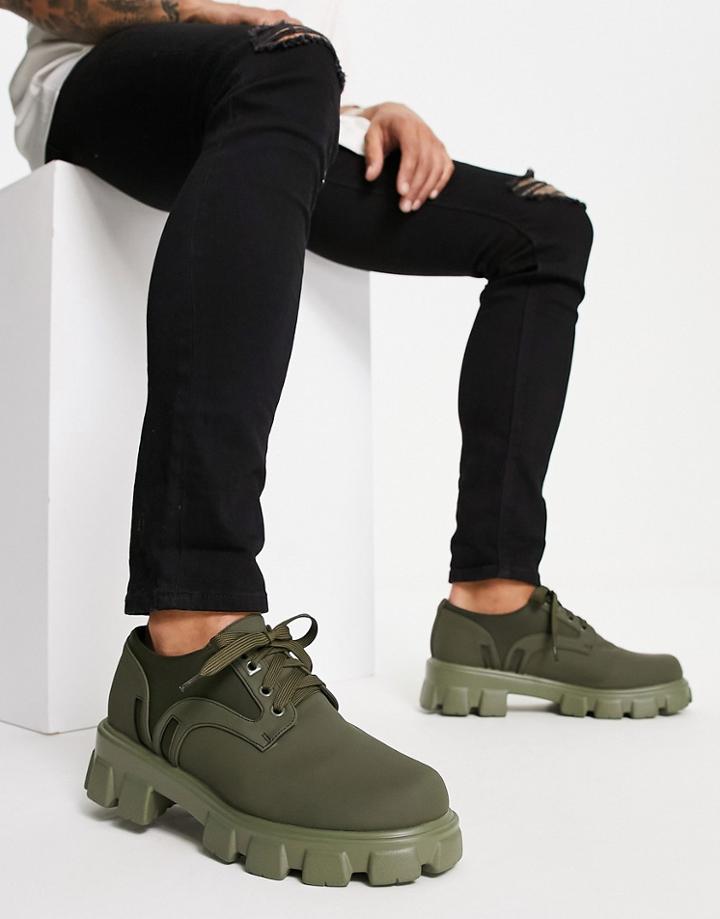 Public Desire Django Chunky Lace Up Shoes In Khaki-green
