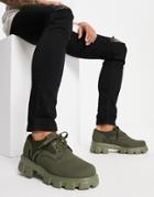 Public Desire Django Chunky Lace Up Shoes In Khaki-green