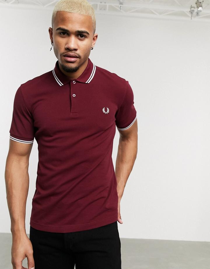 Fred Perry Twin Tipped Logo Polo In Burgundy