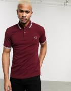 Fred Perry Twin Tipped Logo Polo In Burgundy