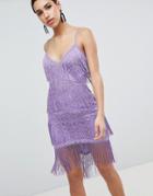 Asos Design Fringe & Lace Plunge Bodycon Mini Dress - Purple
