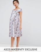 Asos Maternity Wrap Bardot Skater Dress In Floral Print - Multi
