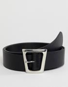 Asos Design Faux Leather Wide Belt In Black With Silver Geometric Buckle