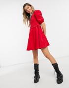 Asos Design Cord Shirred Bodice Smock Mini Dress In Red