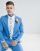 Asos Design Wedding Skinny Suit Jacket In Stretch Cotton In Sky Blue - Blue