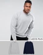 Asos Plus Sweatshirt 2 Pack Navy/gray Marl Save - Multi