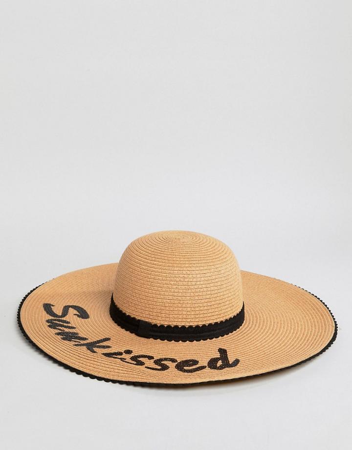 Boardmans Floppy Beach Hat With Sunkissed Slogan - Stone