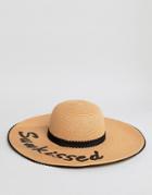 Boardmans Floppy Beach Hat With Sunkissed Slogan - Stone