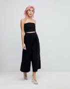 Asos Wide Leg Denim Culottes In Black - Black