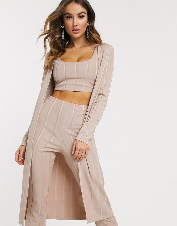 Asos Design Two-piece Rib Maxi Cardigan In Light Brown
