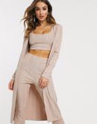 Asos Design Two-piece Rib Maxi Cardigan In Light Brown