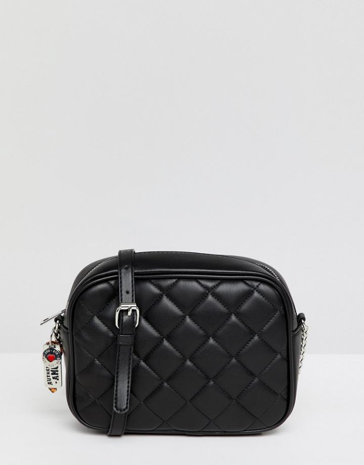Stradivarius Quilted Cross-body Bag With Keychain - Black