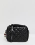 Stradivarius Quilted Cross-body Bag With Keychain - Black