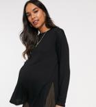 Asos Design Maternity Longline Top With Long Sleeve In Textured Jersey In Black