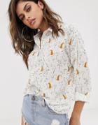 Asos Design Soft Shirt In Animal And Palm Print-multi