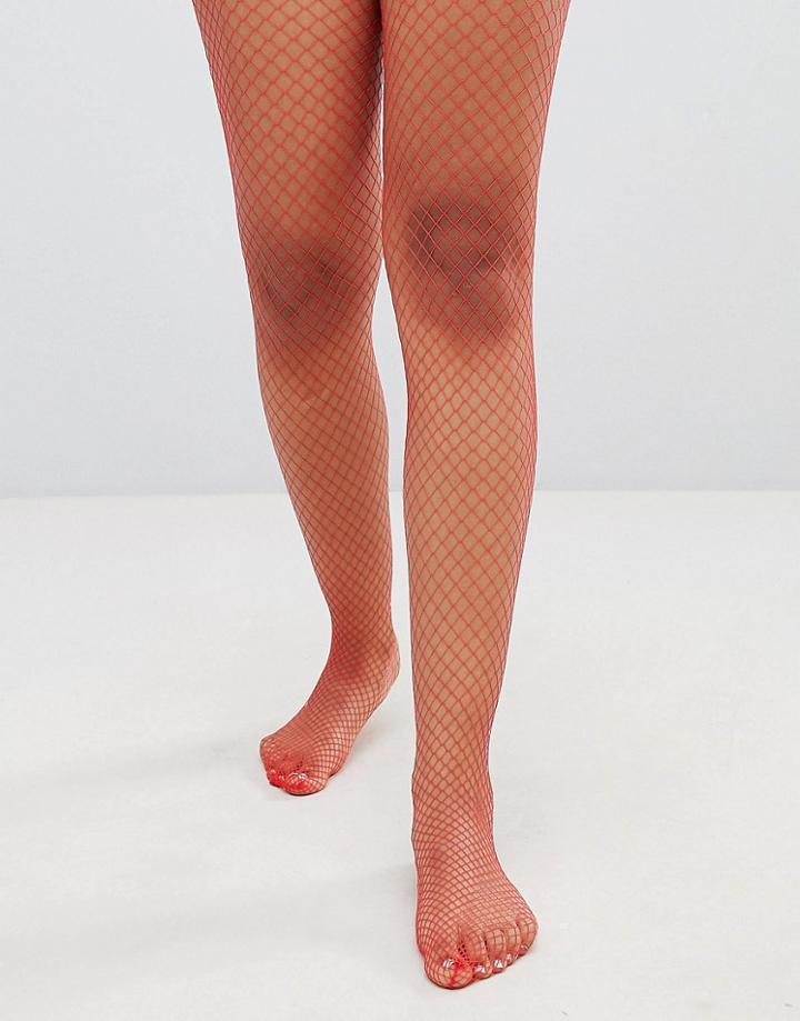 Monki Fishnet Tights - Red
