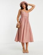 Asos Design Scallop Edge Cut Out Back Midi Sundress In Dusky Pink