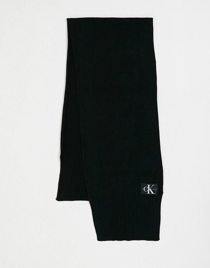 Calvin Klein Jeans Knitted Logo Scarf In Black