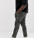 Asos Design Plus Skinny Cropped Pants In Snakeskin With Zip Pockets - Green