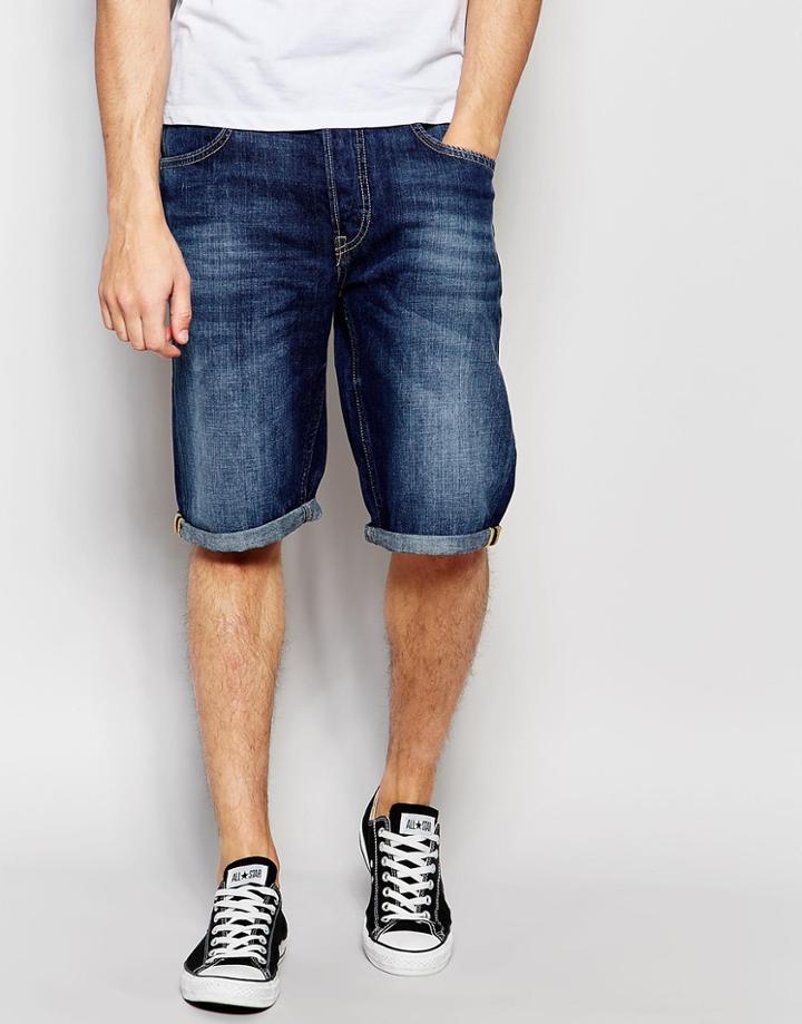 Lee Denim Shorts 5 Pocket Straight Fit In Blue Sphere Dark Wash - Blue Sphere