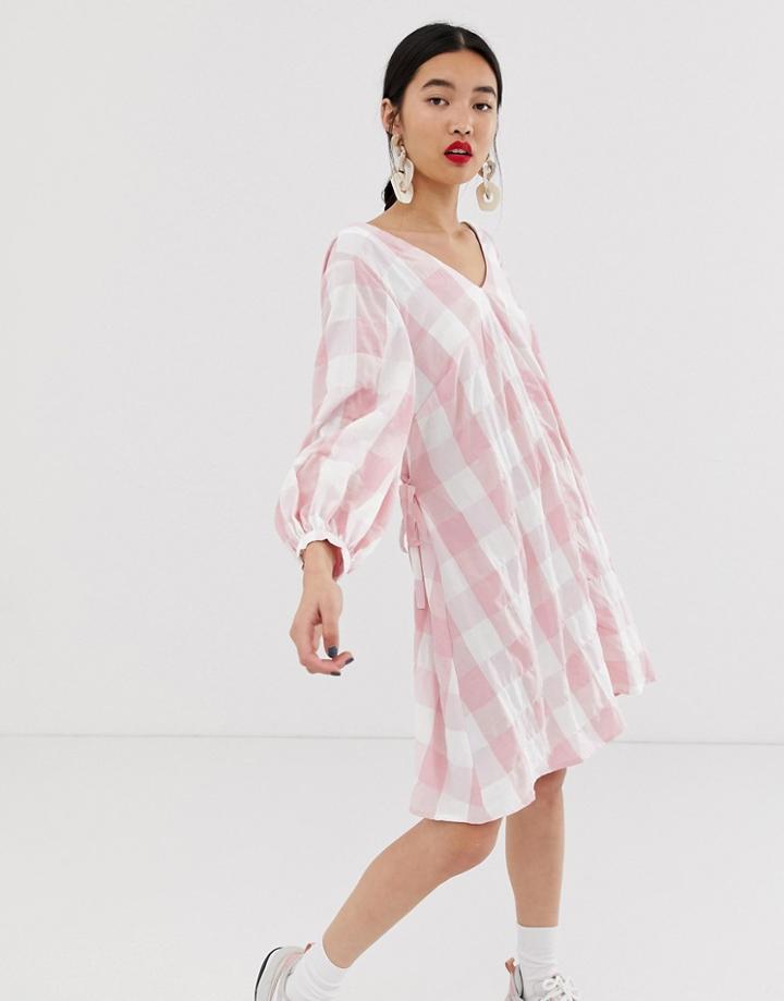 Asos White Gingham Wrap Mini Dress - Pink