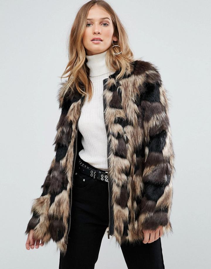 Pepe Jeans Broomfield Faux Fur Coat - Brown