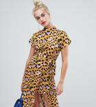 River Island Shift Dress With High Neck In Leopard Print - Yellow