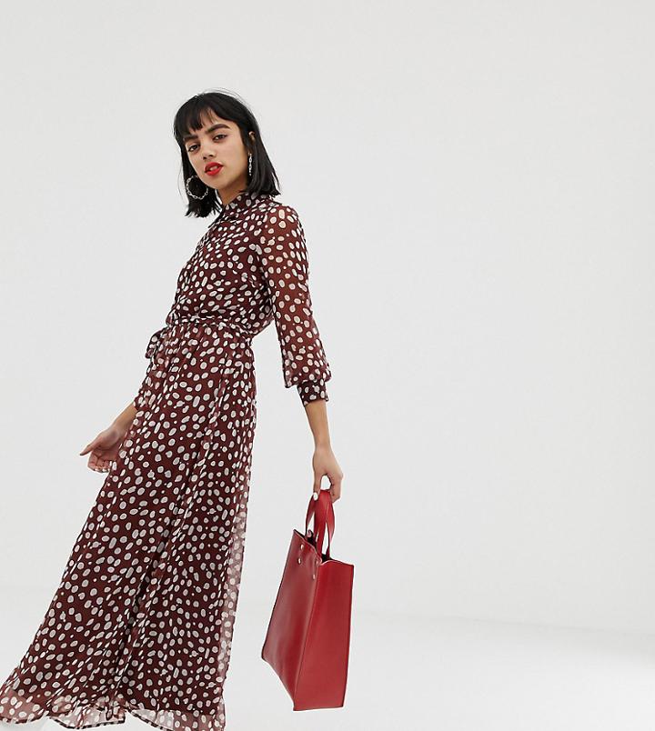 Vero Moda Petite Smudge Print Dobby Maxi Dress - Brown