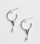 Asos Design Sterling Silver Hoop Earrings In Drip Design - Silver