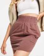 Asos Design Washed Jersey Mini Skirt With Deep Shirred Waistband In Washed Burgundy