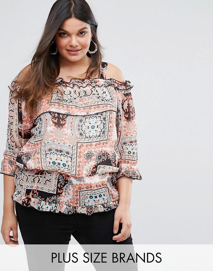 Lovedrobe Off The Shoulder Ruffle Blouse In Boho Print - Multi