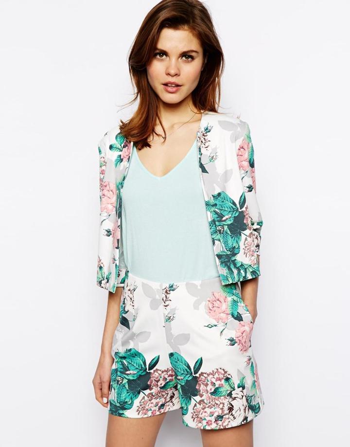 Asos Blazer In Floral Printed Scuba