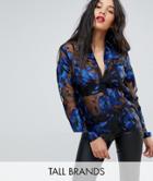 Y.a.s Tall Floral Embroidered Sheer Blouse - Black