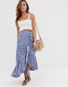 Asos Design Ruffle Wrap Maxi Skirt In Vintage Ditsy Floral Print-multi