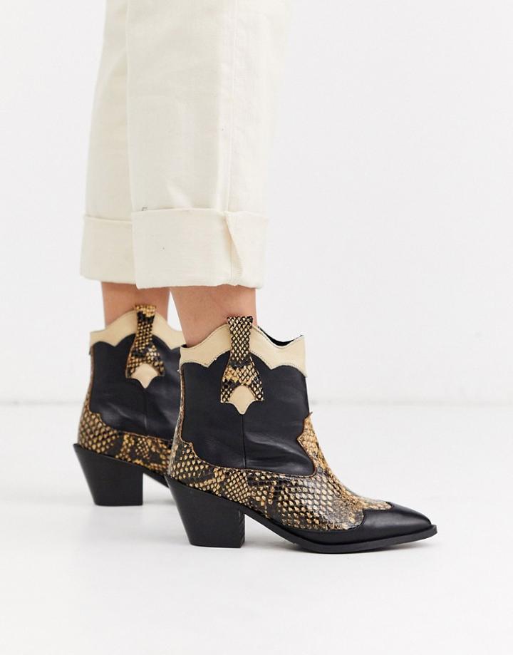 Selected Femme Snake Mix Cowboy Boots-black