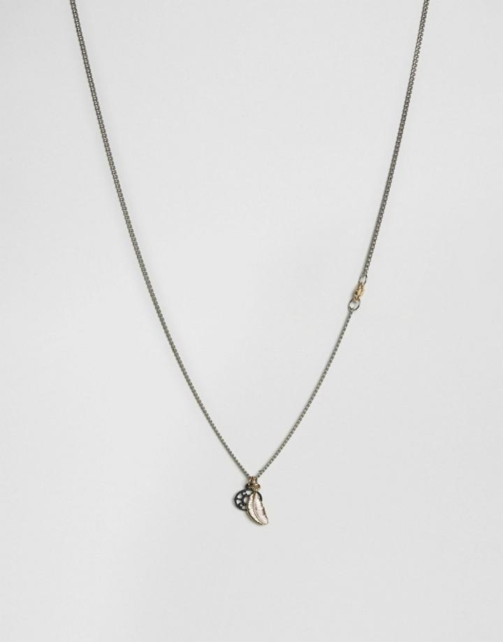 Icon Brand Feather & Circle Necklace - Silver