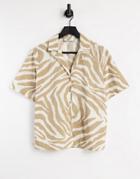 Only Cotton Short Sleeved Shirt In Tan Animal Print Set-neutral