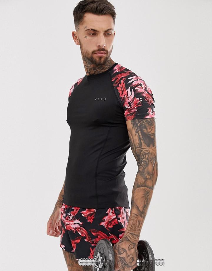Asos 4505 Muscle Training T-shirt With Floral Contrast Raglan - Black