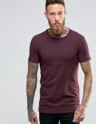 Asos Longline Muscle T-shirt With Scoop Neck In Oxblood - Red